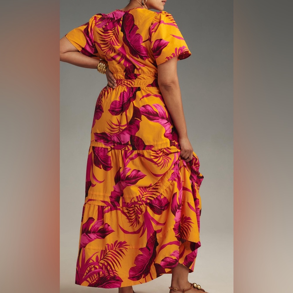 Anthropologie Vibrant Floral Maxi Dress - Orange and Pink - Picture 2 of 7